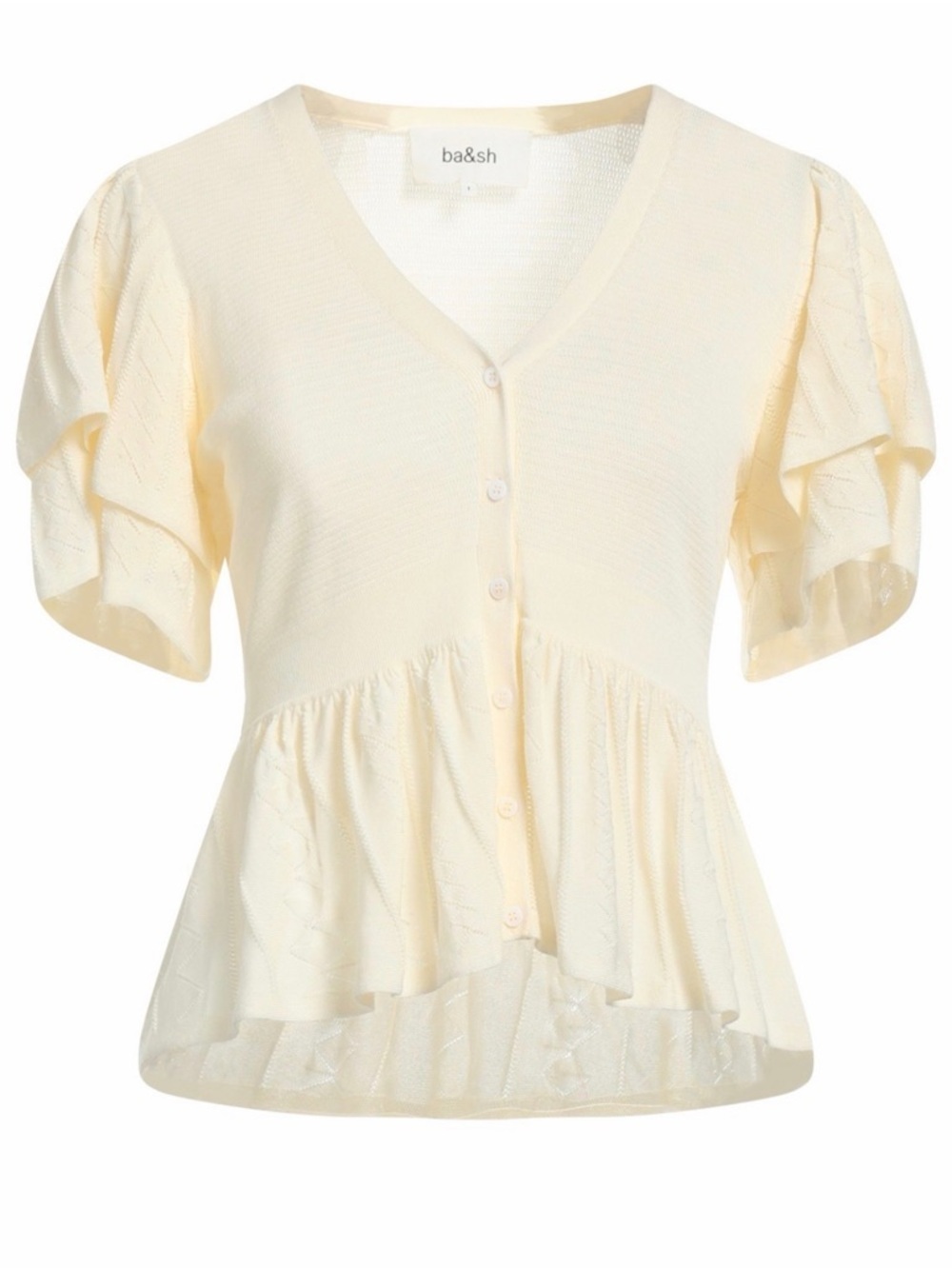 ba&sh Cream V-Neck Button Front Peplum Top